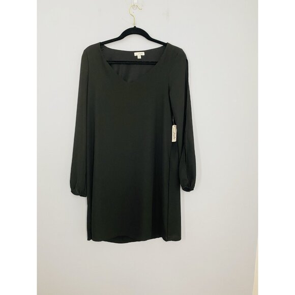 NWT Charming Charlie Womans Size Med Shift Dress Black Long Sleeve Split Sleeve - Picture 1 of 10